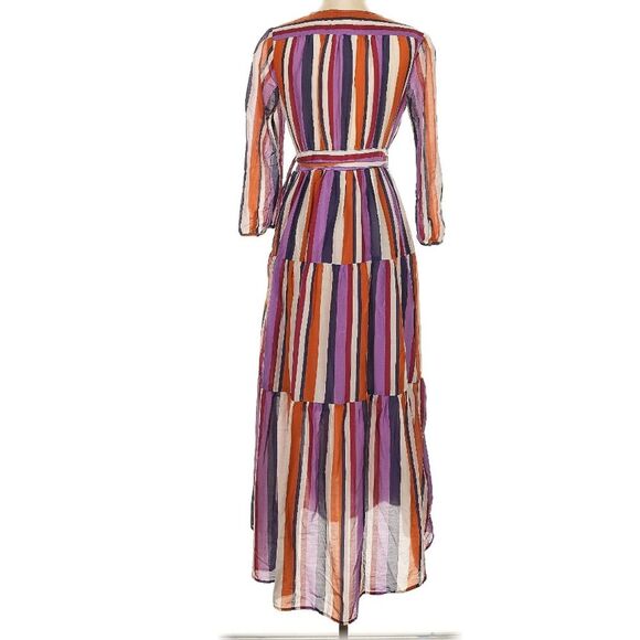 XIRENA Tilda Silk Cotton Blend Multi-Color Striped Long Sleeve Wrap Dress XS - Picture 4 of 12